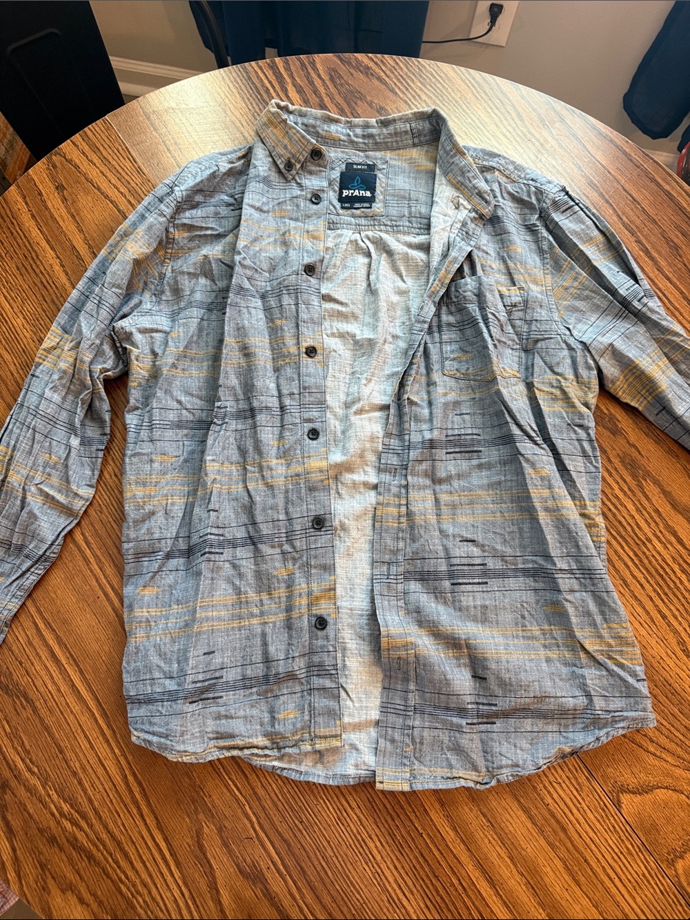 Prana Men's Light Gray and Tan Striped Button-Down Shirt